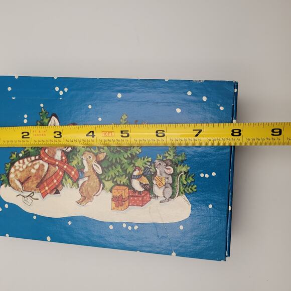 Vintage Blue Pencil Box Animals in Snow Hinged Lid Stationery Storage Old School - Picture 9 of 11